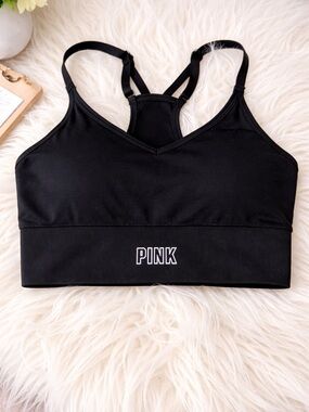 Active USA Black Racerback Sports Bra with 'PINK' Logo